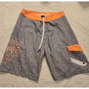 American Fighter Board Shorts Men's Swim Trunks Shorts Buckle Size 34 Gray